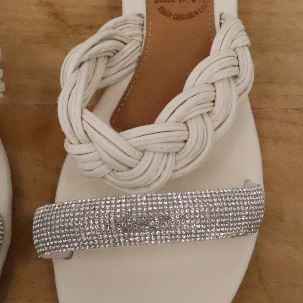 Braided Rhinestone Slide Sandals Womens Size 40 US 9 Faux Leather Bridal Sparkle - Picture 2 of 8